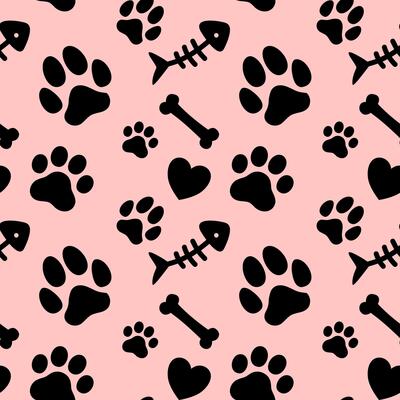 Pet paw seamless pattern background.