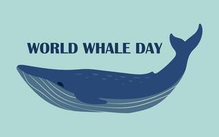 World Whale Day poster or card. Blue whale and simple text on a light turquoise background. illustration for your design vector