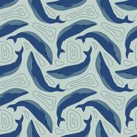 Whale seamless pattern. Blue whale and abstract elements on a light background. Flat illustration. For wrapping paper, world whale day card, fabric or cover vector