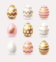 Realistic Easter Eggs set with golden, pink and white ornate eggs. Stylish easter eggs design vector