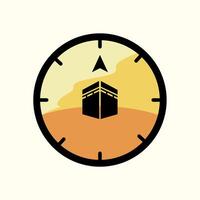 clock icon with kaaba illustration vector