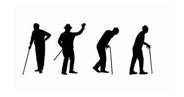 silhouette of a grandfather walking with the help of a stick vector