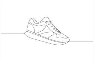 Running shoe one line drawing of isolated continuous outline design vector