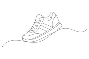 Sport shoes one line drawing of isolated continuous outline illustration vector