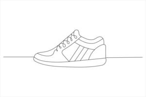 Sport shoes single line drawing of isolated continuous outline icon vector