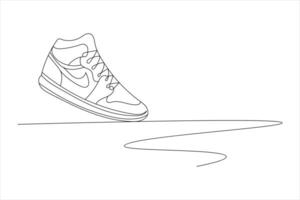 Sport shoes line drawing of isolated continuous outline icon vector