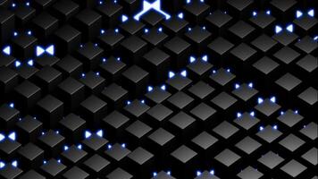Black cubes in a pattern with glowing blue accents. Suitable for tech backgrounds, abstract designs, and 3D concepts. video