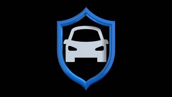 Vehicle protection icon in blue and white against background with alpha channel. 3D animation video
