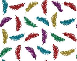 Seamless color background with flying bird feathers. vector