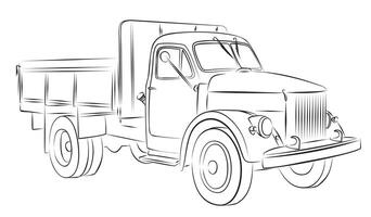 Sketch of the old retro dump truck. vector