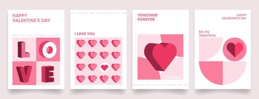Valentine's Day poster,greeting card,templates, cover, brochure, print,promo,background in modern Minimal geometric style set. Love concept template design with abstract hearts geometric shapes vector