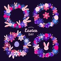 Easter eggs and bunnies floral wreaths collection.Vignette frame Illustrations with spring flowers for Happy Easter design.Abstract bunny with flowers and eggs for banners, message. illustration vector