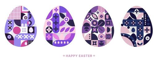 Abstract Easter eggs in Modern geometric style set. Happy Easter eggs with geometric retro patterns. Perfect for poster, cover, advertising, print, emblem, promo web or postcard. illustration vector