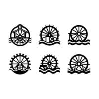 Waterwheel and Linocut Silhouette Design for Crafting, Printing, and Digital Projects vector