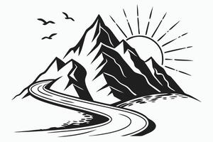 A bold jagged mountain with sharp peaks sits in vector