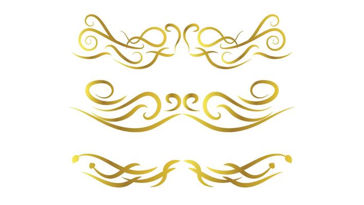 gold swirl calligraphy lines set isolated on white background. text divider and frame decoration