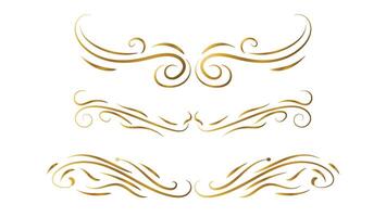 gold calligraphy line text dividers and frame decoration set isolated on white background vector