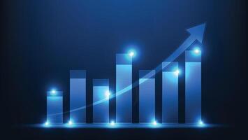 business growth. bar chart with arrow up on blue background vector