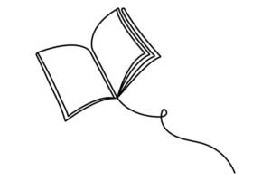 Open book continuous one line drawing of black and white background vector