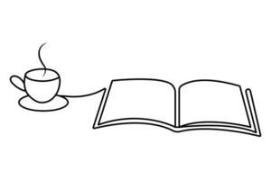 Open book continuous one line drawing of simple design vector