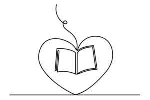Open book continuous single line drawing and simple design vector
