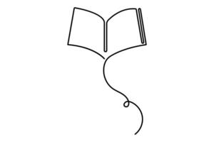 opening book continuous one line drawing of outline illustration. vector