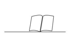 Continuous one line drawing and opening book symbol illustration. vector