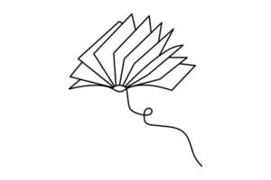 Continuous one line drawing of opening book outline illustration. vector
