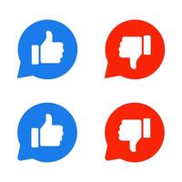 Like and dislike hand icon on speech bubble. Thumb up and down color sign symbol vector
