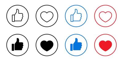 Like and love icon on circle outline. Thumb up and heart sign symbol vector