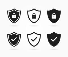 Security shield sign. Set of security shield icons. Lock security icon. Security shield symbol with check mark and padlock. Shield security icon. Protect shield icons. vector
