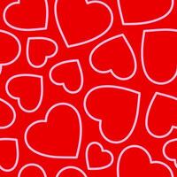 Minimalistic romantic seamless pattern of linear hearts on a red background. Trendy illustration in style retro vector