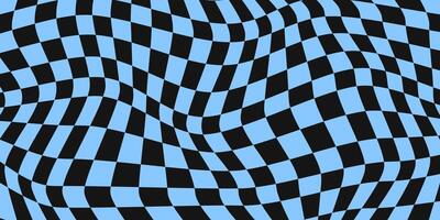 Twisted checkered colorful background. Abstract pattern. Black and blue colors. Retro wavy psychedelic checkerboard vector