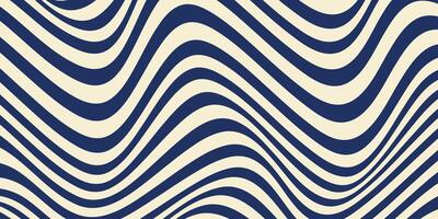 Abstract horizontal background with dynamic waves. Trendy illustration in style retro 60s, 70s. Beige and dark blue colors vector
