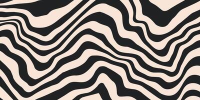 Abstract horizontal background with dynamic waves. Trendy illustration in style retro 60s, 70s. Beige and black colors vector