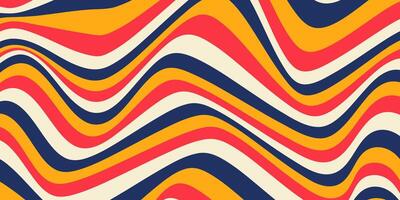 Abstract horizontal background with dynamic waves. Trendy illustration in style retro 60s, 70s. Red, yellow, beige and blue colors vector