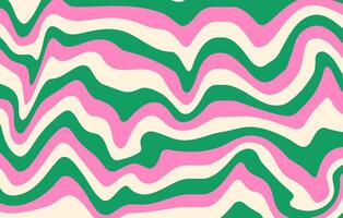 Abstract horizontal background with dynamic waves. Trendy illustration in style retro 60s, 70s. Green, beige and pink colors vector