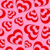 Monochrome seamless pattern of heart shaped tunnel. Rainbow romantic pattern. Pink and red colors. Trendy illustration in style retro 60s, 70s vector