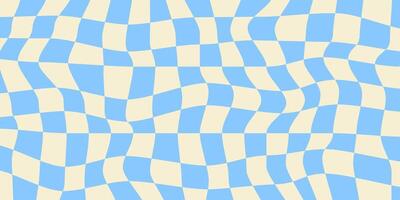 Twisted checkered colorful background. Abstract pattern. Blue and white colors. Retro wavy psychedelic checkerboard vector