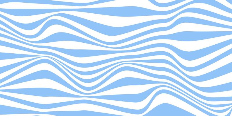 Abstract horizontal background with dynamic waves. Trendy illustration in style retro 60s, 70s. White and blue colors