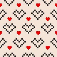 Minimalistic seamless pattern with black pixel hearts on a beige background vector