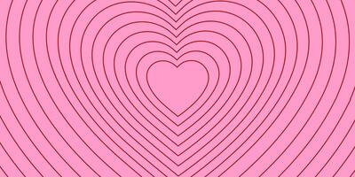 Monochrome horizontal background of linear heart shaped tunnel. Aesthetic romantic pattern. Pink and red colors vector