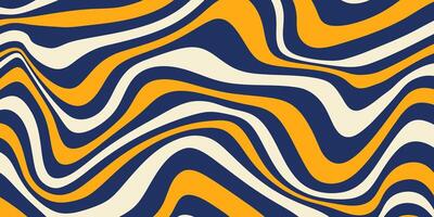 Abstract horizontal background with dynamic waves. Trendy illustration in style retro 60s, 70s. Yellow, beige and dark blue colors vector