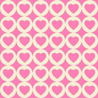Romantic monochrome seamless pattern in style 60s, 70s. Hearts and circles shapes. Geometric minimal print. Pink and beige colors vector