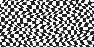 Twisted checkered colorful background. Abstract pattern.Black and white colors. Retro wavy psychedelic checkerboard vector