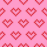 Minimalistic seamless pattern with red pixel hearts on a pink background vector