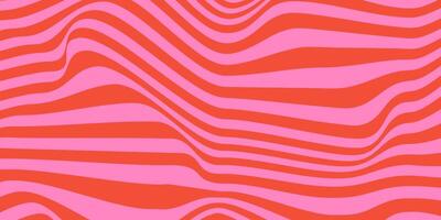 Abstract horizontal background with dynamic waves. Trendy illustration in style retro 60s, 70s. Red and pink colors vector