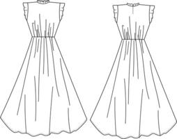This blouse with frill technical drawing features precise and detailed elements, from the frill design to seam lines. Ideal for fashion designers and garment makers, it ensures accurate interpretation vector