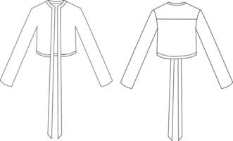 Technical Drawing of Cropped Tie-Front Blouse Fashion Flat Sketch Apparel Design Illustration vector