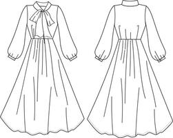 This long dress technical drawing features detailed representations of the silhouette, seams, and design elements. Ideal for fashion designers and garment makers, it ensures accurate interpretations vector